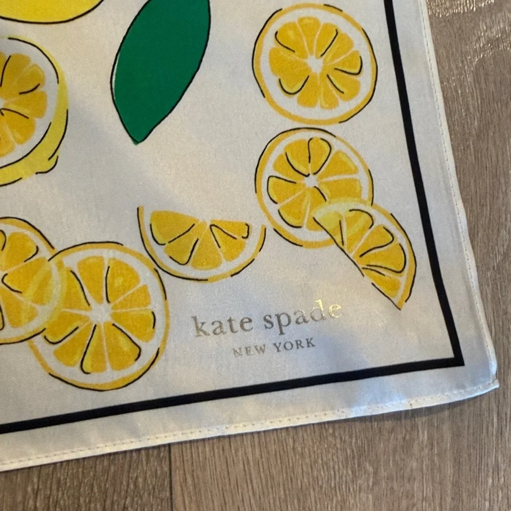 Kate Spade Yellow Lemon Print Scarf 19” square - Picture 2 of 2